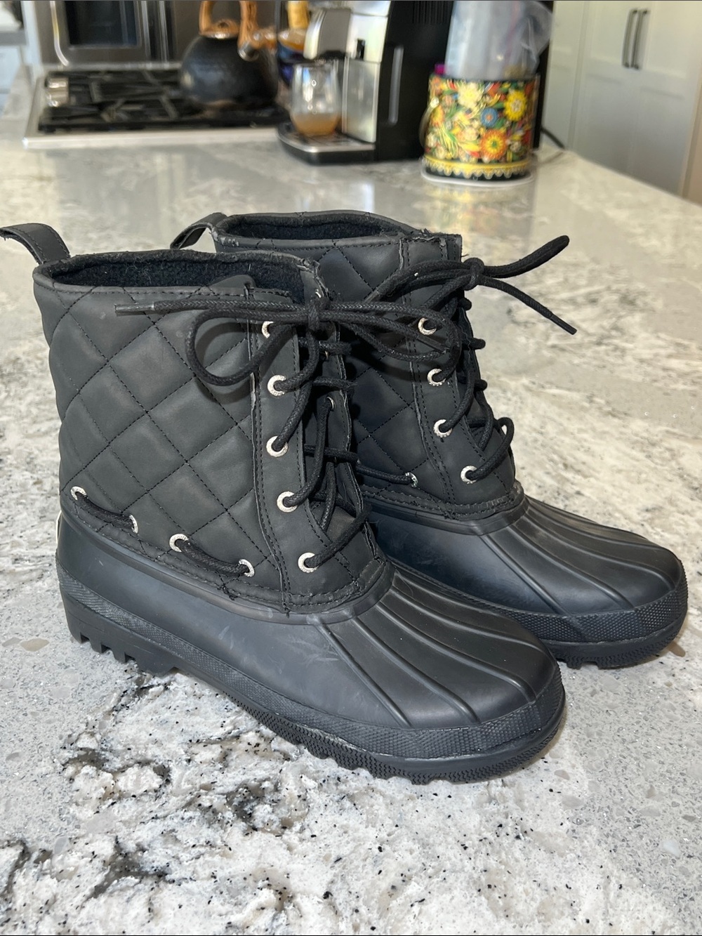 Sperry Top-Sider Gosling Quilted Black Duck Boots Waterproof Women’s Size 7 EUC